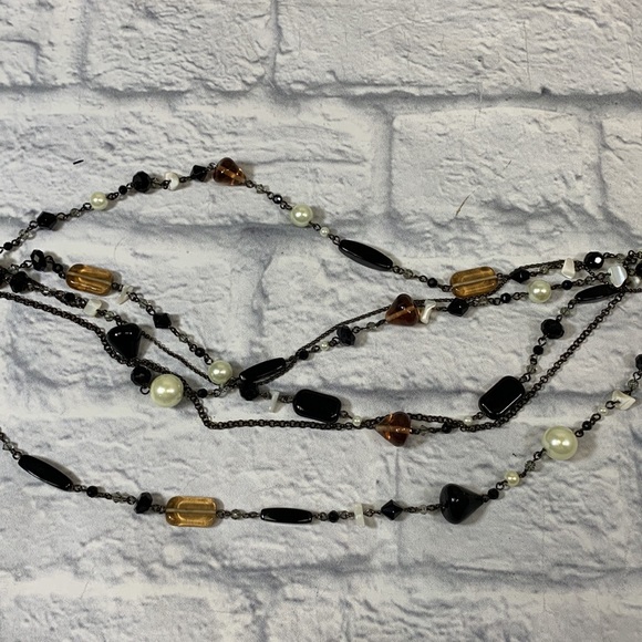 Lia Sophia Layered Beaded Necklace Brown black Pearl New NWT - Picture 9 of 11